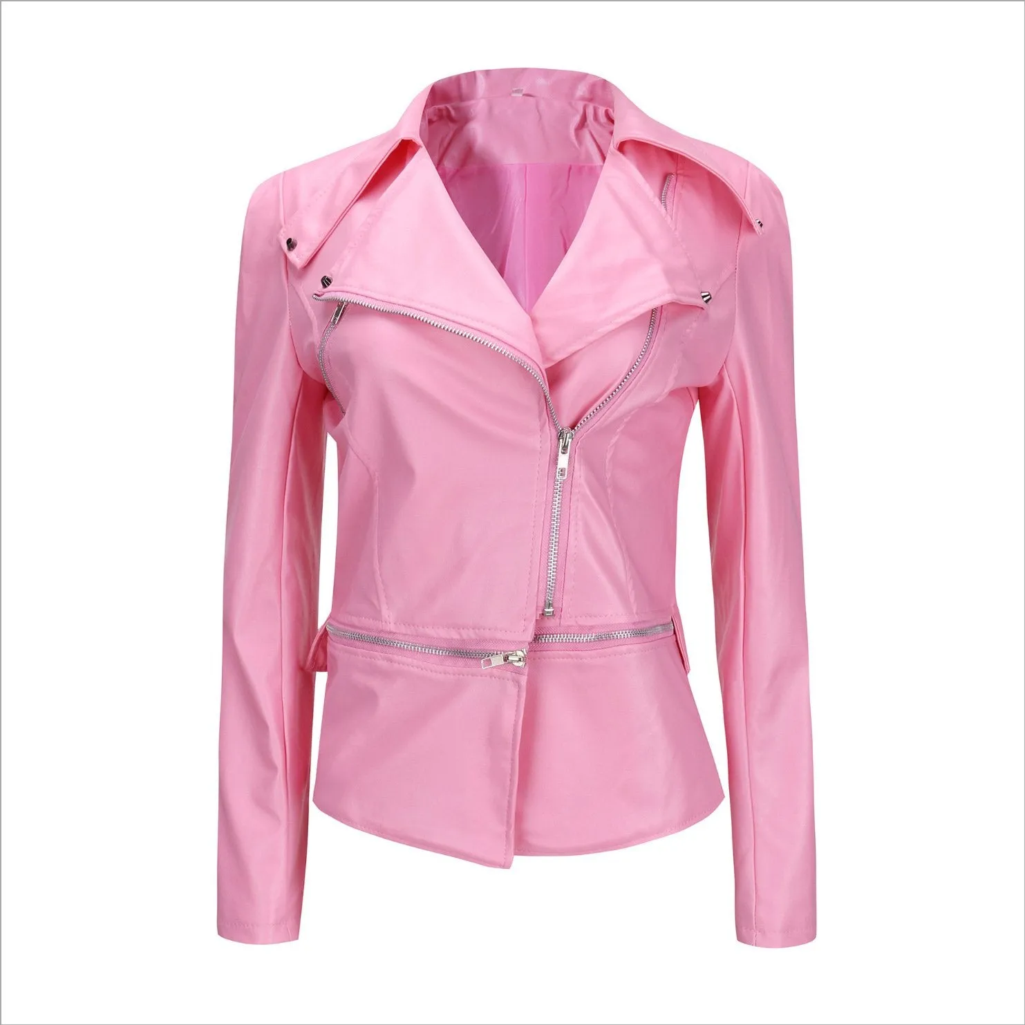 Women's turn down collar biker jacket zipper jacket coat