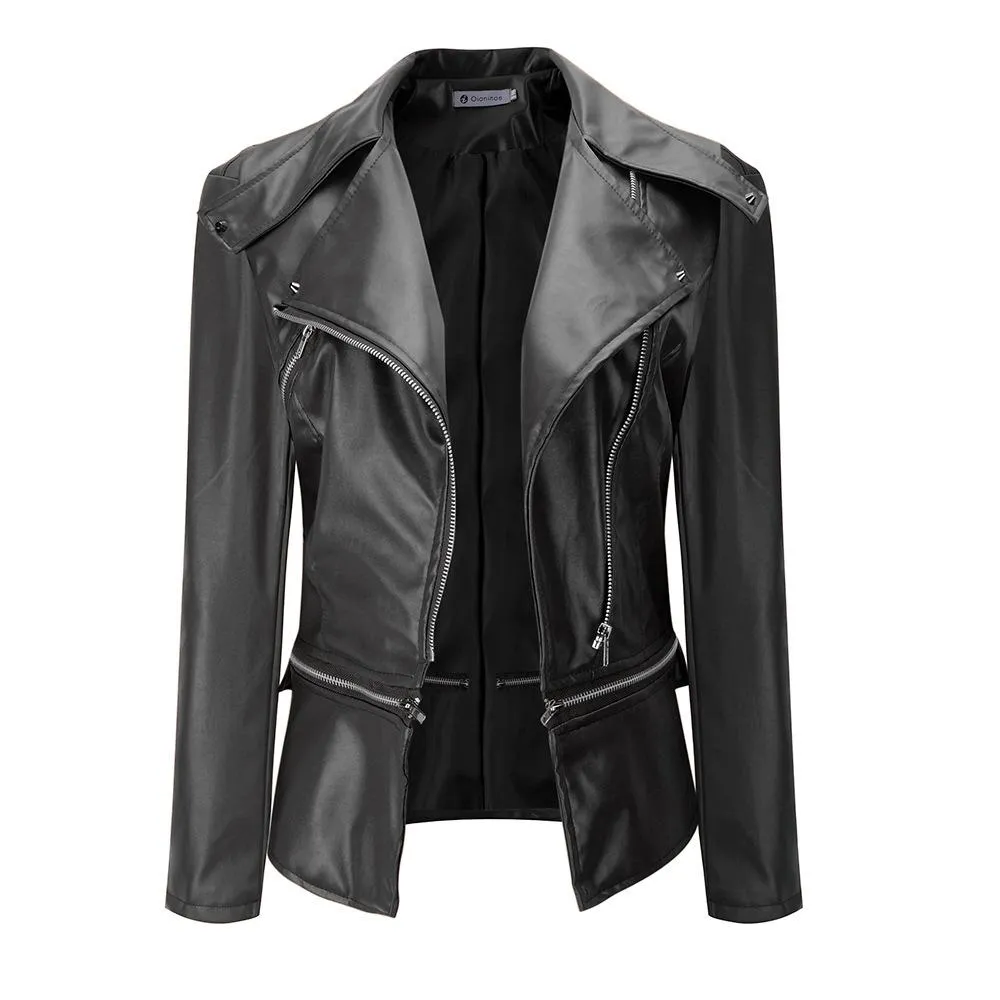 Women's turn down collar biker jacket zipper jacket coat