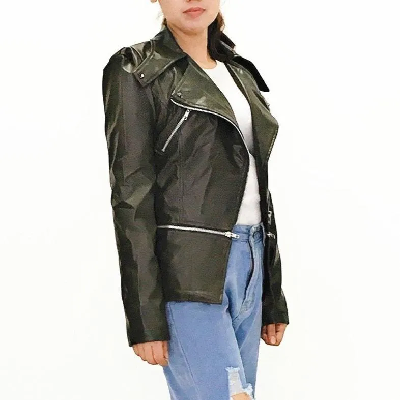 Women's turn down collar biker jacket zipper jacket coat