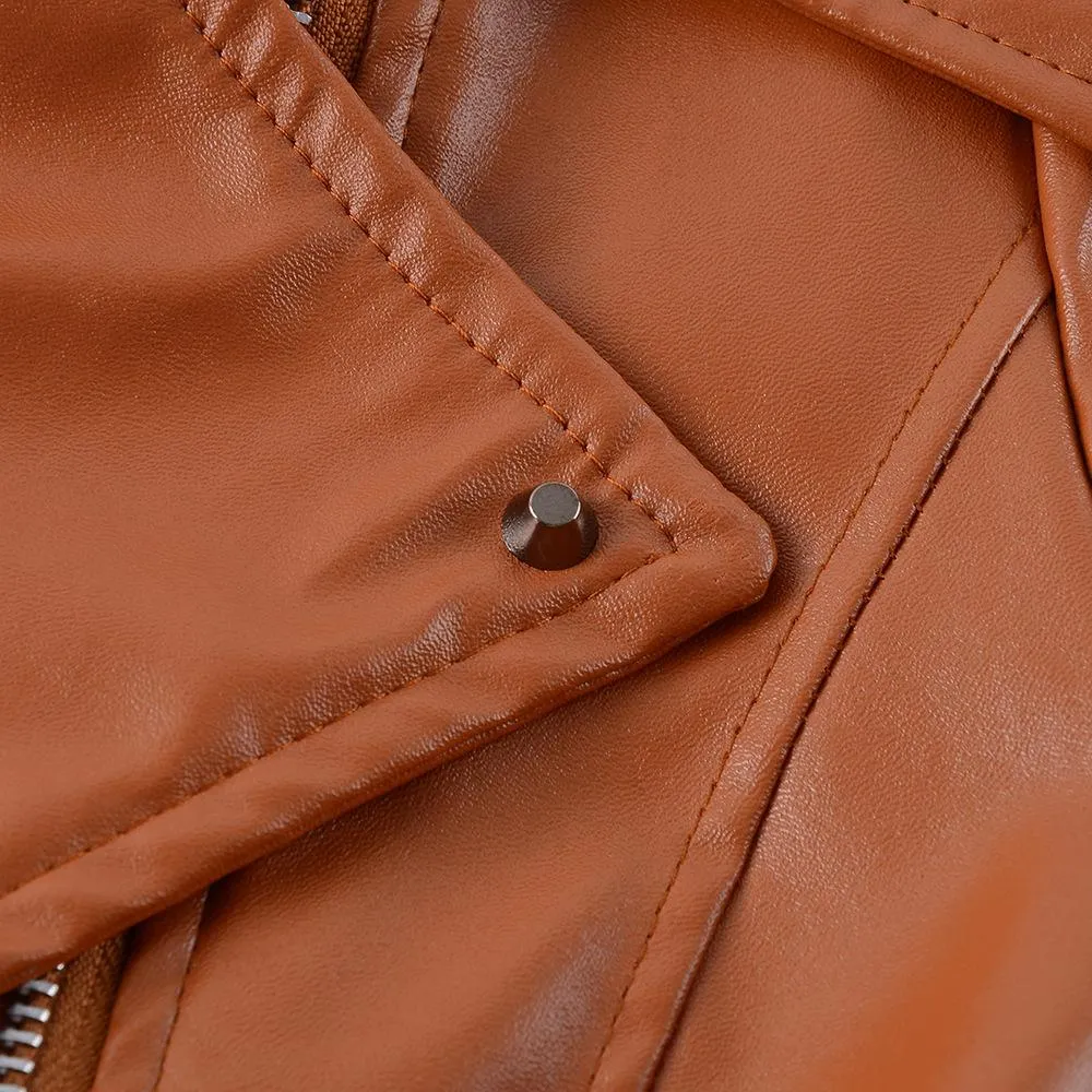 Women's turn down collar biker jacket zipper jacket coat