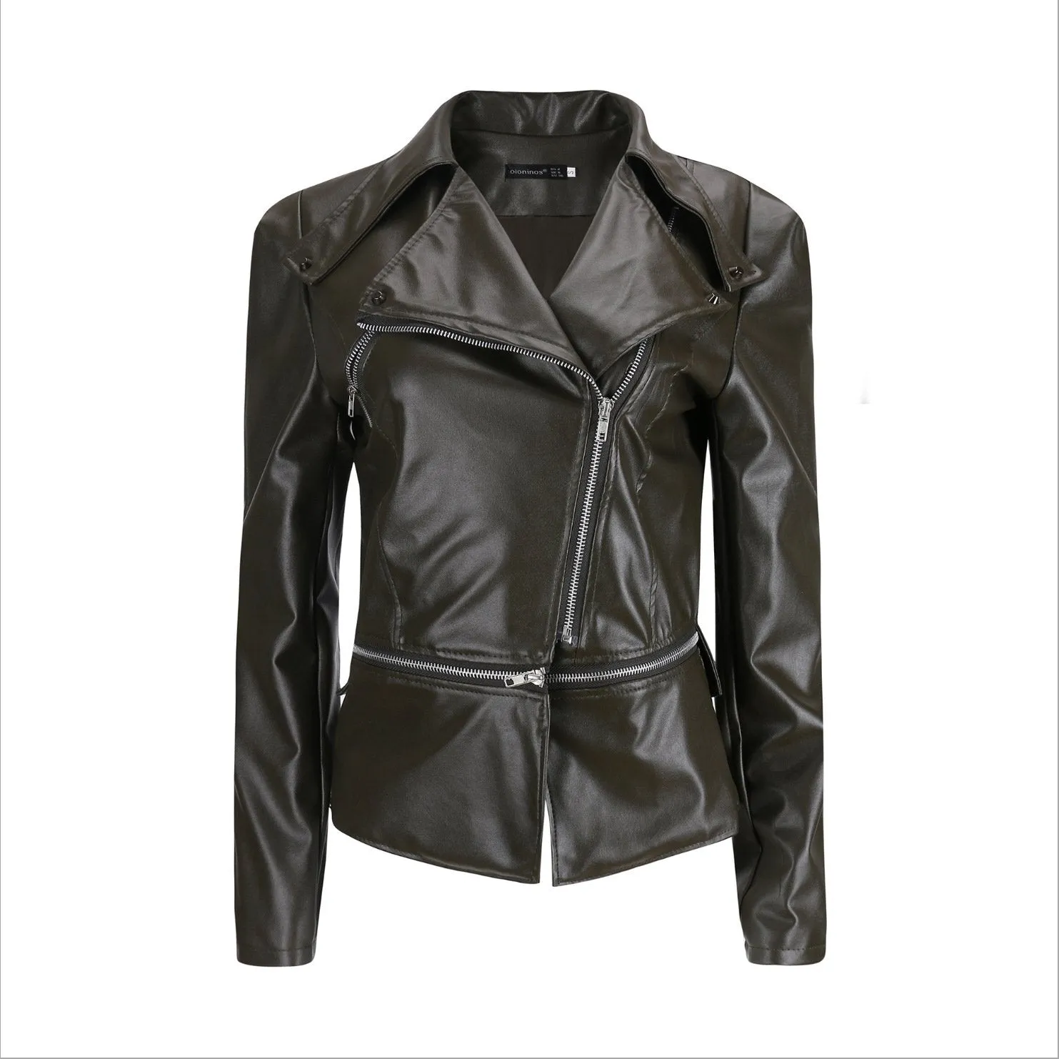 Women's turn down collar biker jacket zipper jacket coat