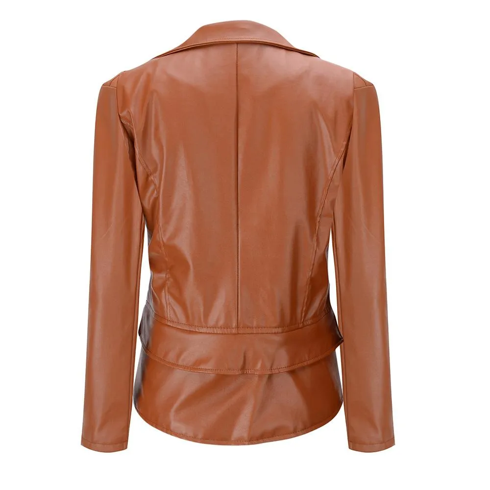 Women's turn down collar biker jacket zipper jacket coat