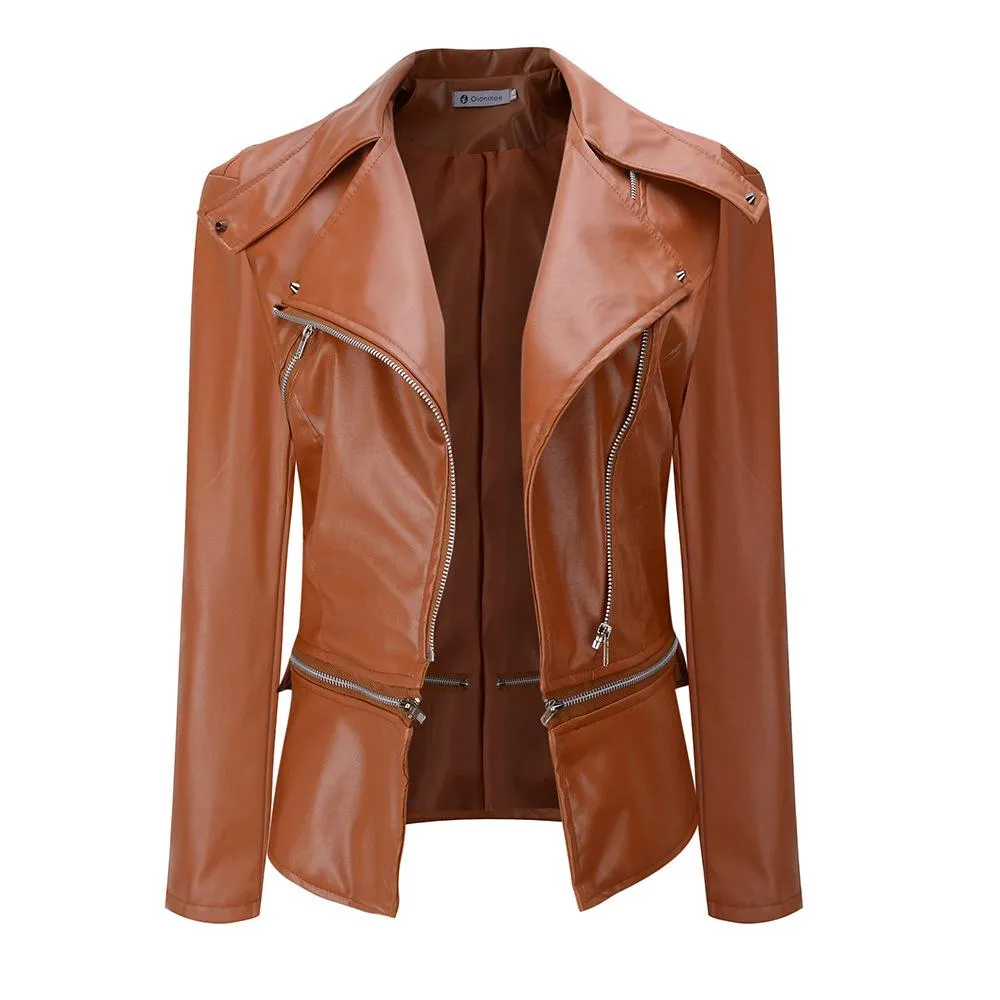 Women's turn down collar biker jacket zipper jacket coat